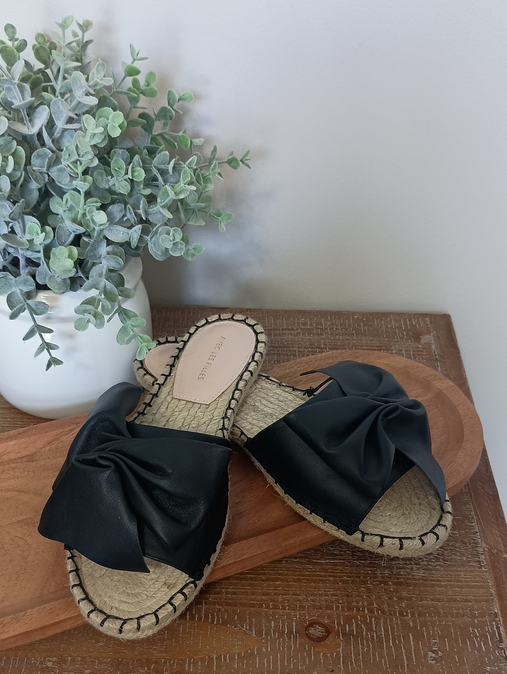 Women's Black Knot Espadrille Slide Sandals